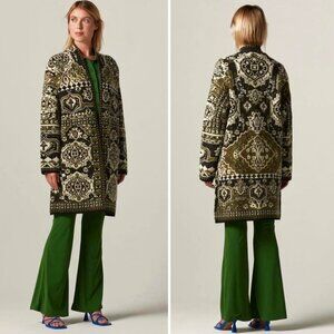 Vertigo Paris Women's Size Large Long Green Boho Knit Open Faced Sweater Coat